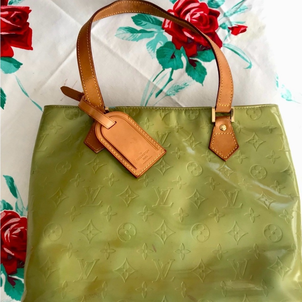 Authentic Louis Vuitton Vernis (Baby Blue) Green Houston Monogram bag purse tote